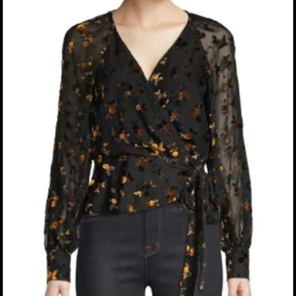 Parker Floral Sheer Sleeve Delilah Wrap Blouse - Picture 2 of 7